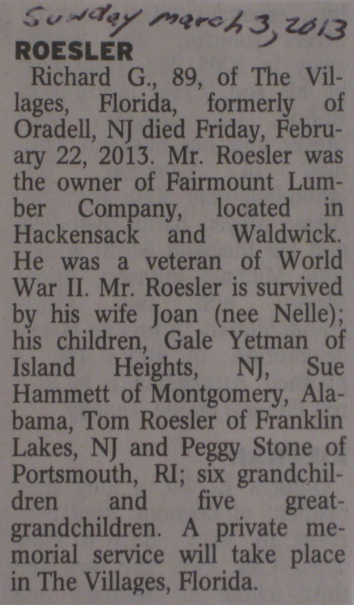 Richard G. Roesler Obituary